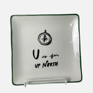 Indigo Plate "U is‎ for Up North" Alpha Ceramic Cottage Decor Trinket Display